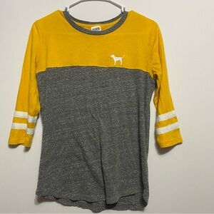 Victorias Secret Women's 'PINK' Shirt Sz XSmall Classic Dog Logo Baseball Sleeve